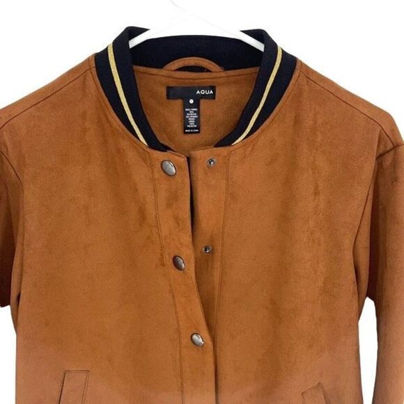 Aqua Women’s Lined Snap Button Stretchy Long Sleeve Bomber Jacket Brown Size Sma - Picture 3 of 9